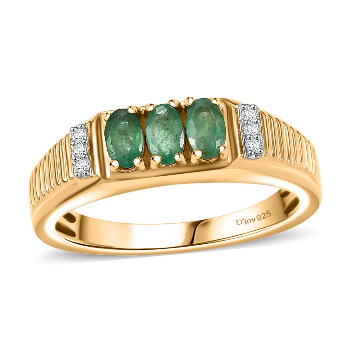 Kagem Zambian Emerald and Moissanite 0.90 ctw Men's Ring in 18K Vermeil Yellow Gold Over Sterling Silver (Size 13.0) image number 0