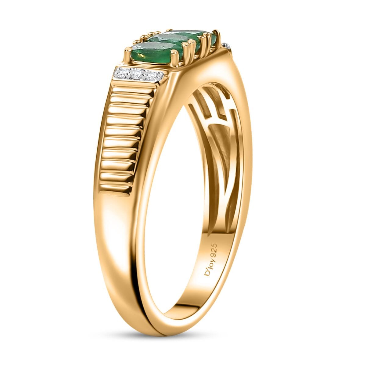 Kagem Zambian Emerald and Moissanite 0.90 ctw Men's Ring in 18K Vermeil Yellow Gold Over Sterling Silver (Size 13.0) image number 3