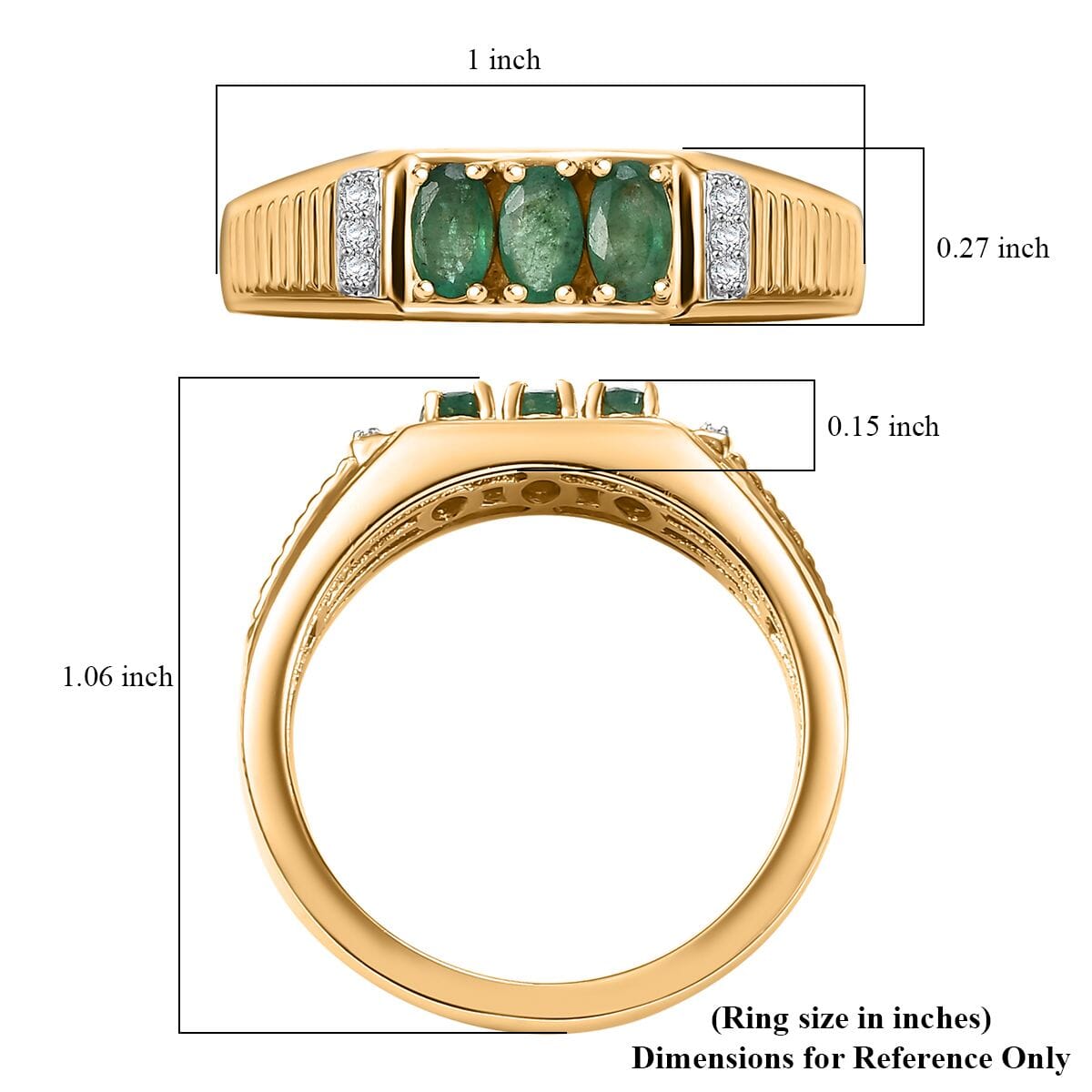 Kagem Zambian Emerald and Moissanite 0.90 ctw Men's Ring in 18K Vermeil Yellow Gold Over Sterling Silver (Size 13.0) image number 5