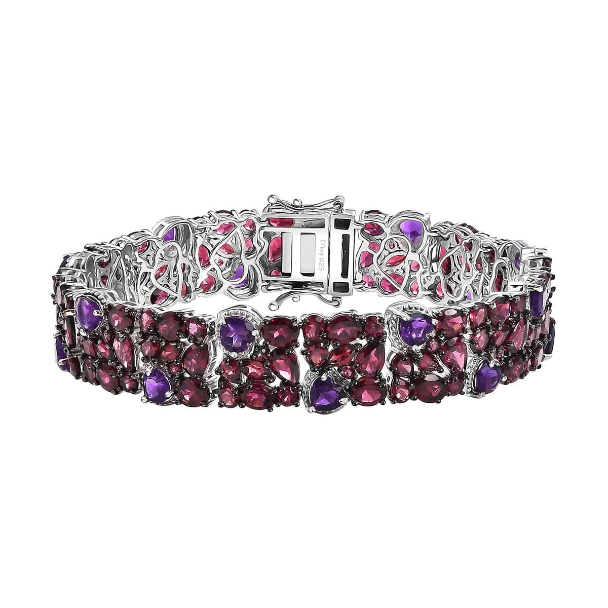 Premium Orissa Rhodolite Garnet and African Amethyst 43.60 ctw Cluster Bracelet in Rhodium Over Sterling Silver (8.00 In) image number 0