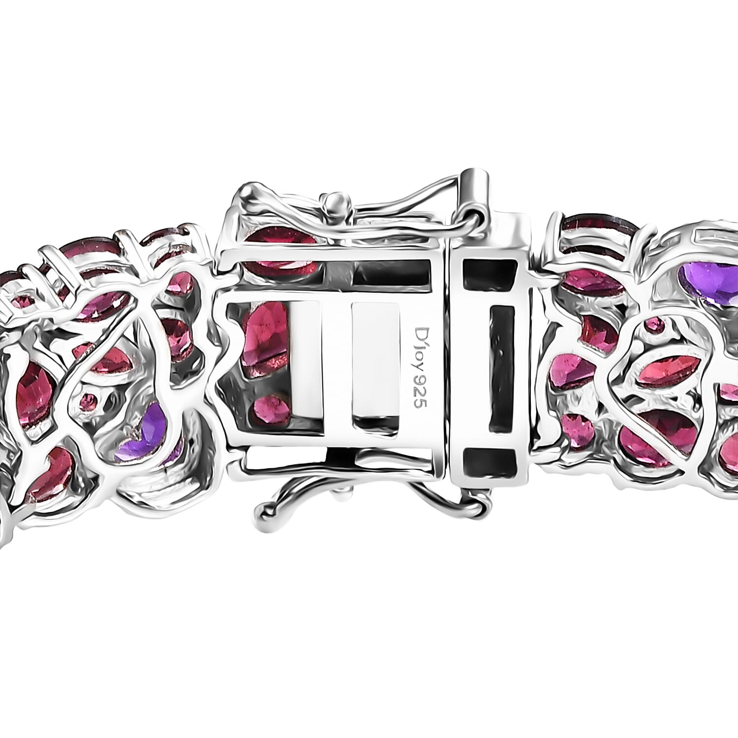 D'Joy Premium Orissa Rhodolite Garnet and African Amethyst 43.60 ctw Cluster Bracelet in Rhodium Over Sterling Silver (8.00 In)