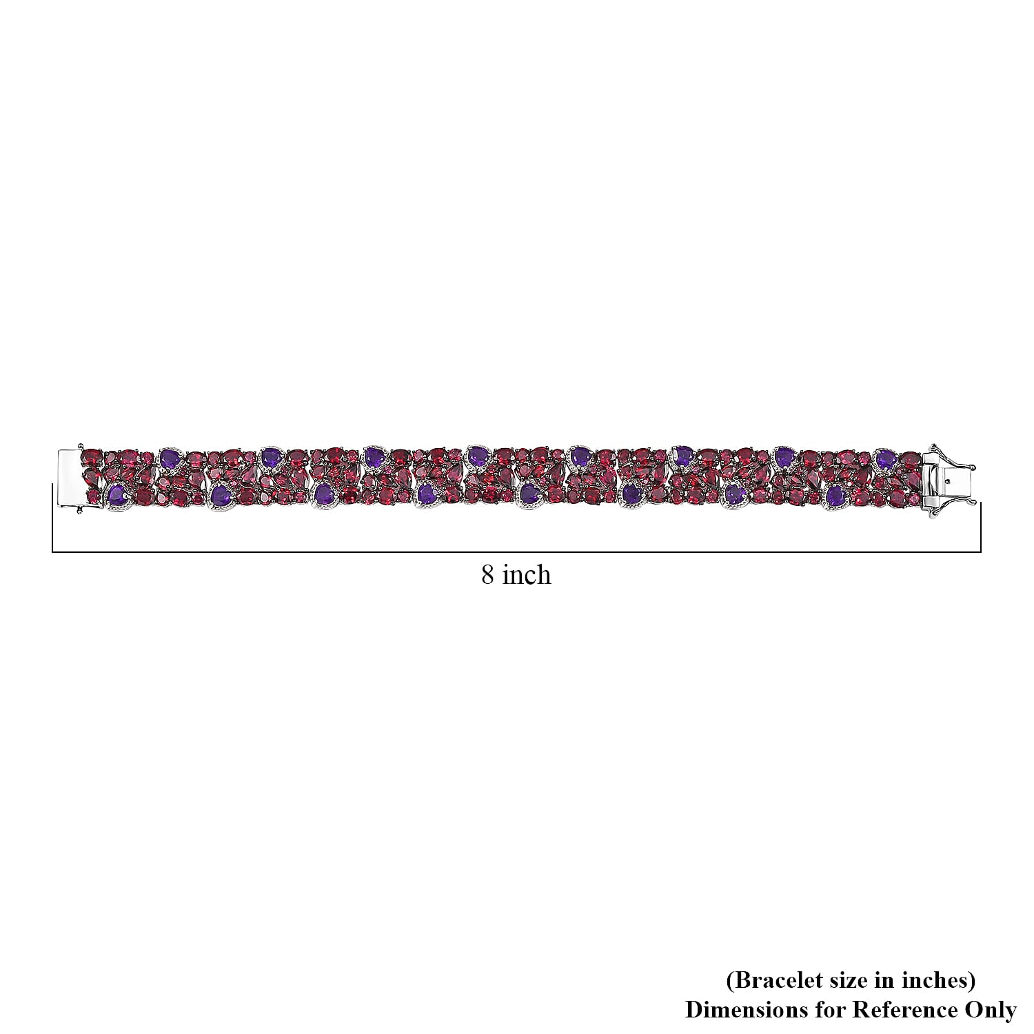 D'Joy Premium Orissa Rhodolite Garnet and African Amethyst 43.60 ctw Cluster Bracelet in Rhodium Over Sterling Silver (8.00 In)