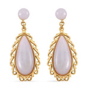 Natural Jade Carved 25.00 ctw Teardrop Earrings in 18K Vermeil Yellow Gold Over Sterling Silver