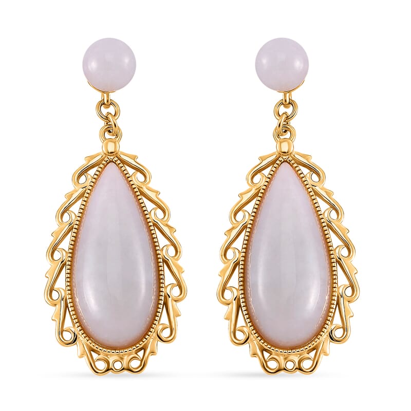 Natural Jade Carved 25.00 ctw Teardrop Earrings in 18K Vermeil Yellow Gold Over Sterling Silver