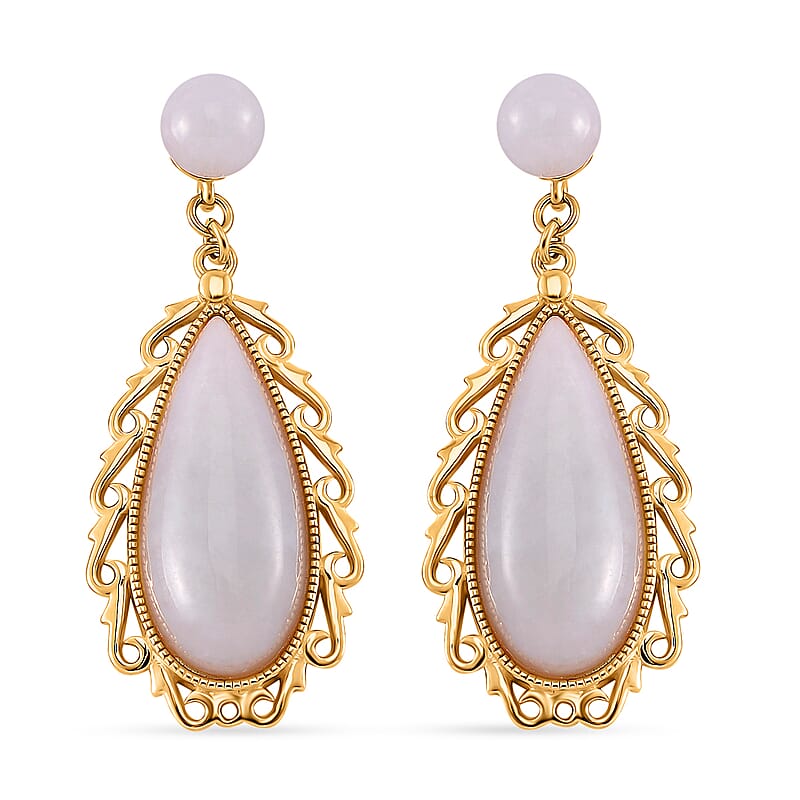 Natural Jade Carved 25.00 ctw Teardrop Earrings in 18K Vermeil Yellow Gold Over Sterling Silver