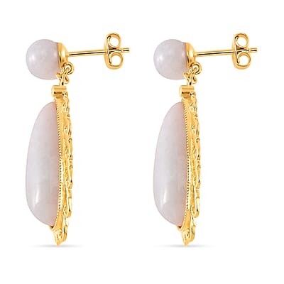Natural Jade Carved 25.00 ctw Teardrop Earrings in 18K Vermeil Yellow Gold Over Sterling Silver