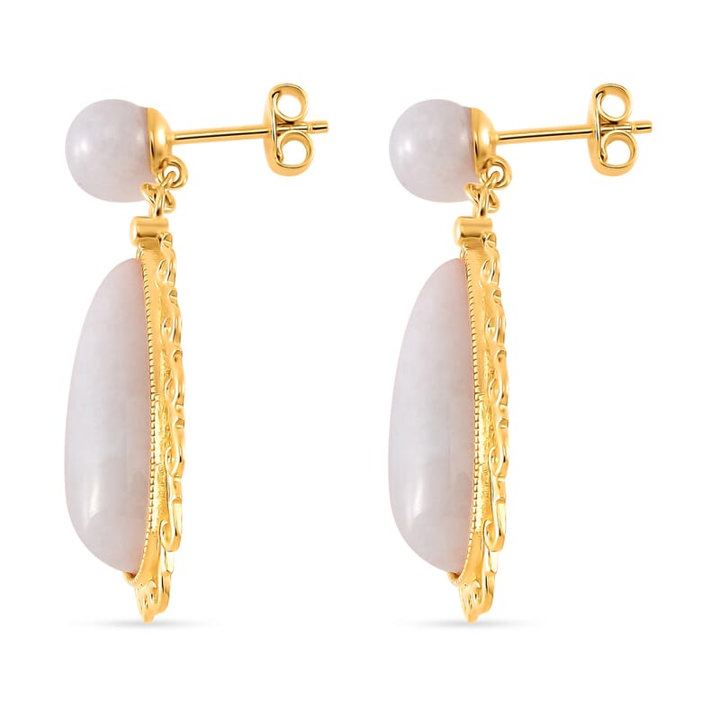 Natural Jade Carved 25.00 ctw Teardrop Earrings in 18K Vermeil Yellow Gold Over Sterling Silver