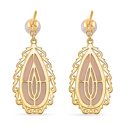 Natural Jade Carved 25.00 ctw Teardrop Earrings in 18K Vermeil Yellow Gold Over Sterling Silver