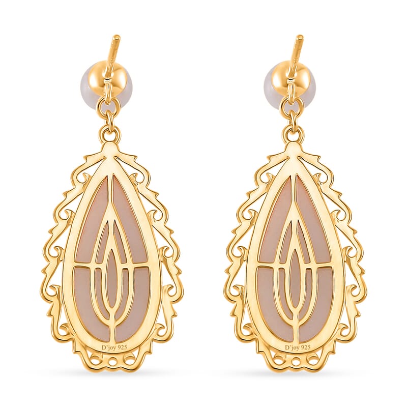 Natural Jade Carved 25.00 ctw Teardrop Earrings in 18K Vermeil Yellow Gold Over Sterling Silver