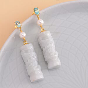 Natural Jade Carved and Multi Gemstone 91.00 ctw Earrings in 18K Vermeil Yellow Gold Over Sterling Silver 