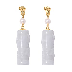 Natural Jade Carved and Multi Gemstone 91.00 ctw Earrings in 18K Vermeil Yellow Gold Over Sterling Silver 