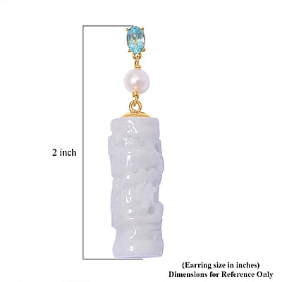 Natural Jade Carved and Multi Gemstone 91.00 ctw Earrings in 18K Vermeil Yellow Gold Over Sterling Silver 