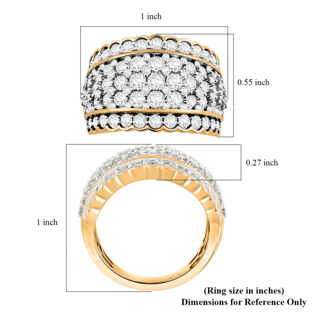 Royal Empress White Diamond 3.00 ctw Ring in 14K Yellow Gold (Size 8.5) 7.10 Grams image number 4