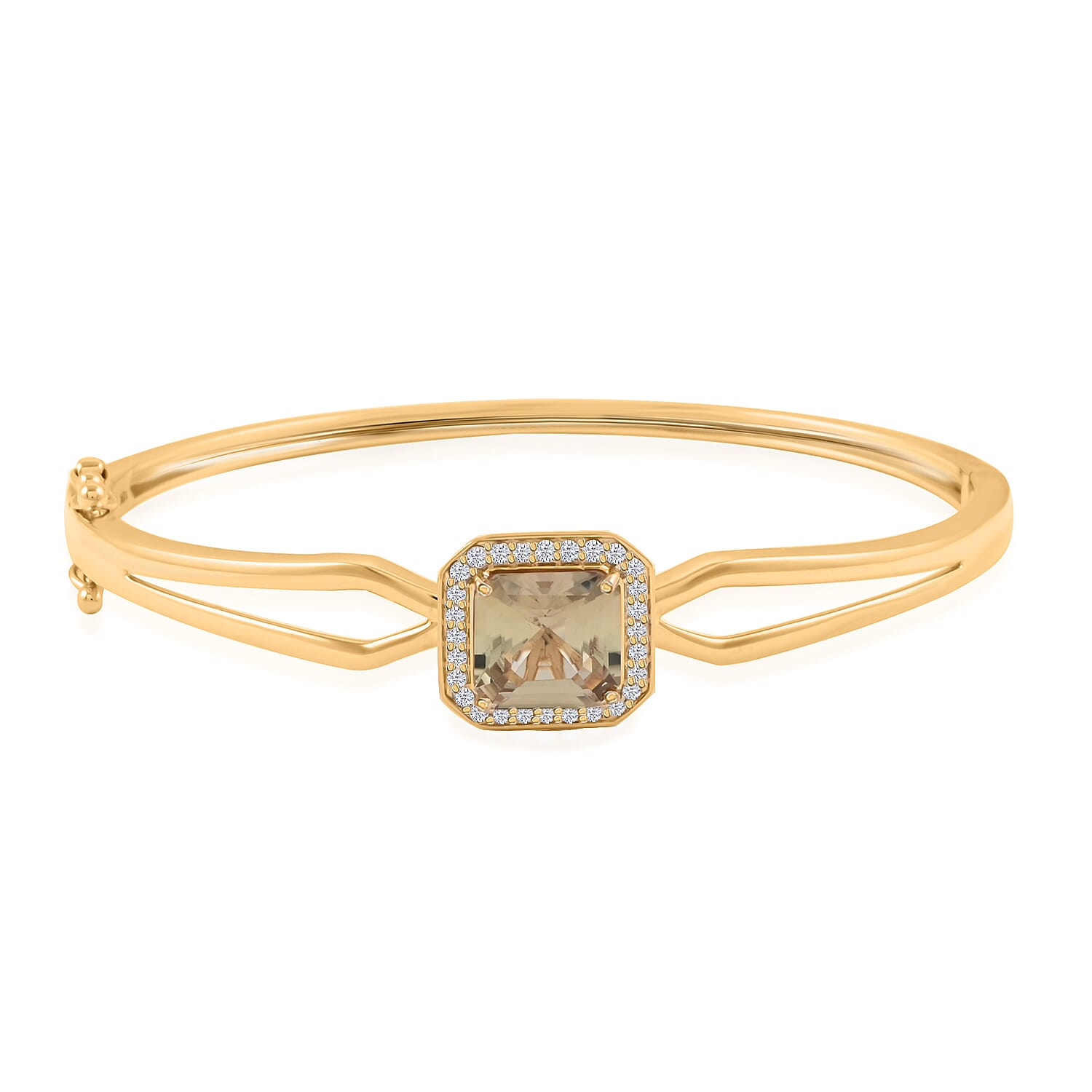 Certified & Appraised Luxoro AAA Turkizite and G-H I2 Diamond 4.00 ctw Bangle Bracelet in 10K Yellow Gold (6.50 In) 10.85 Grams