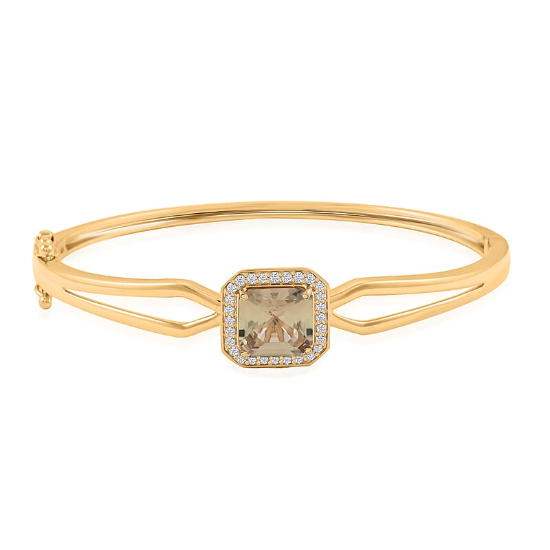 Certified & Appraised Luxoro AAA Turkizite and G-H I2 Diamond 4.00 ctw Bangle Bracelet in 10K Yellow Gold (6.50 In) 10.85 Grams