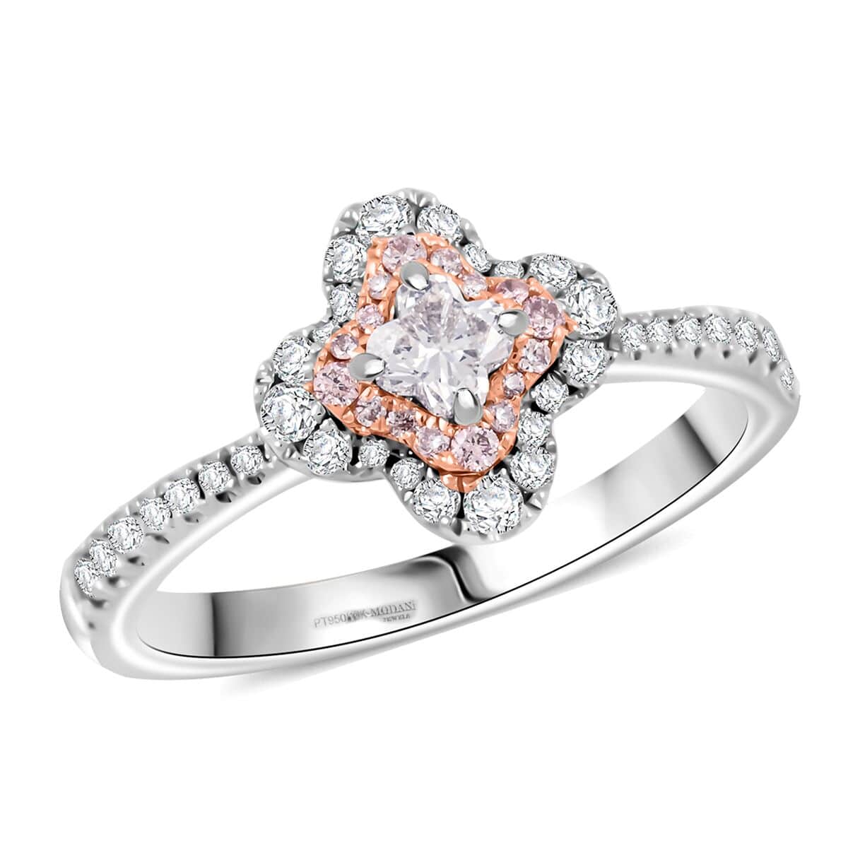 Doorbuster Modani Natural White and Pink Diamond G VVS 0.56 ctw Ring in 950 Platinum (Size 10.0) 4.74 Grams image number 0