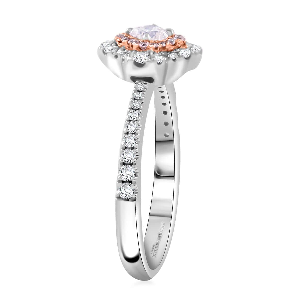 Doorbuster Modani Natural White and Pink Diamond G VVS 0.56 ctw Ring in 950 Platinum (Size 10.0) 4.74 Grams image number 3