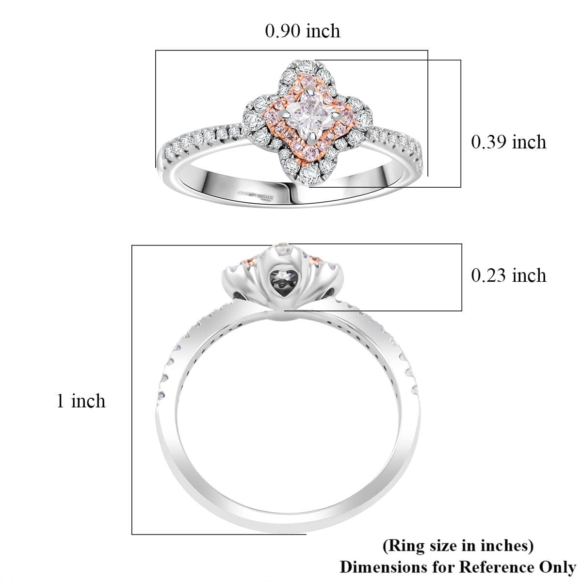 Doorbuster Modani Natural White and Pink Diamond G VVS 0.56 ctw Ring in 950 Platinum (Size 10.0) 4.74 Grams image number 4