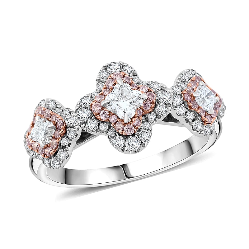 Modani Camellia Cut G VVS Natural White and Pink Diamond 0.82 ctw Ring in 950 Platinum (Size 10.0) 6 Grams