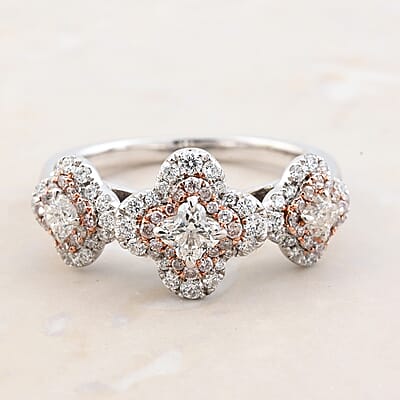 Modani Camellia Cut G VVS Natural White and Pink Diamond 0.82 ctw Ring in 950 Platinum (Size 10.0) 6 Grams