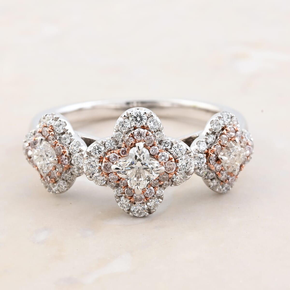 Modani Camellia Cut G VVS Natural White and Pink Diamond 0.82 ctw Ring in 950 Platinum (Size 7.0) 6 Grams image number 1