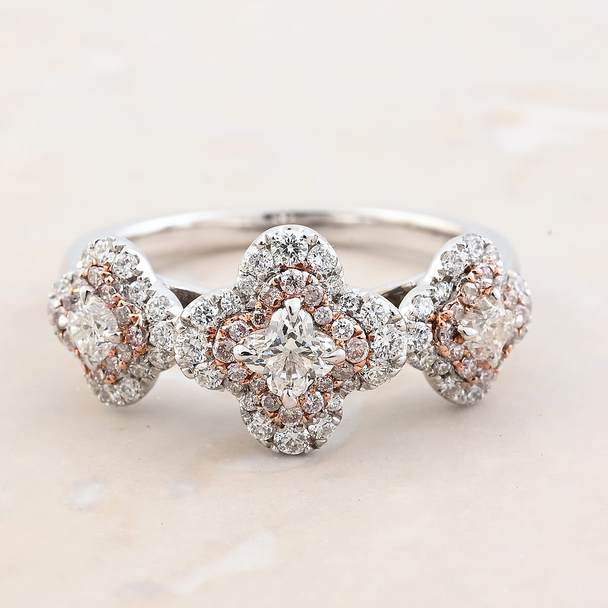 Modani Camellia Cut G VVS Natural White and Pink Diamond 0.82 ctw Ring in 950 Platinum (Size 9.0) 6 Grams image number 1