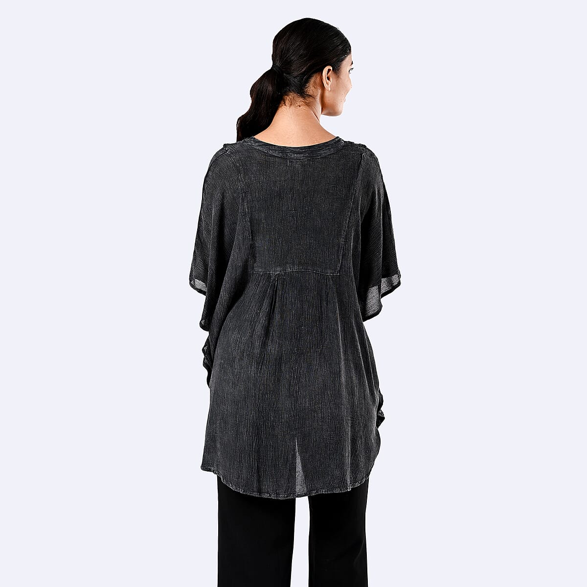 Tamsy Black Embroidered V-Neck Stone Wash Kaftan - One Size Fits Most image number 3