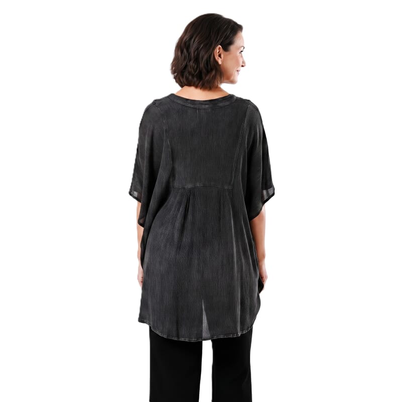 Tamsy Black Embroidered V-Neck Stone Wash Kaftan - One Size Fits Most