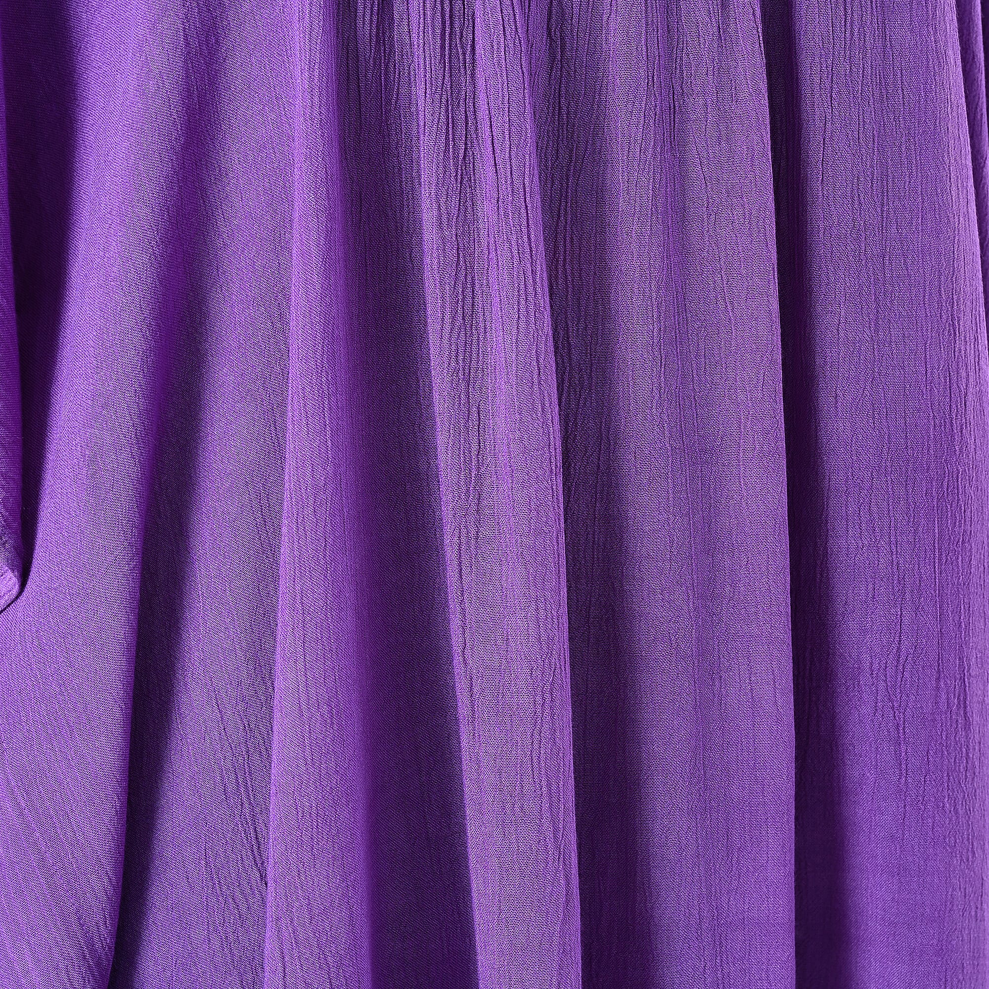 Tamsy Purple Embroidered V-Neck Stone Wash Kaftan - One Size Fits Most