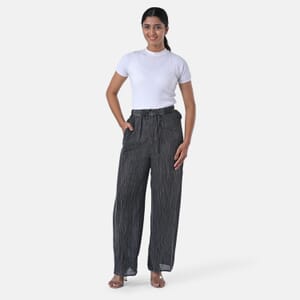 Tamsy Black Stone Wash Palazzo with Elastic Band - One Size Fits Most