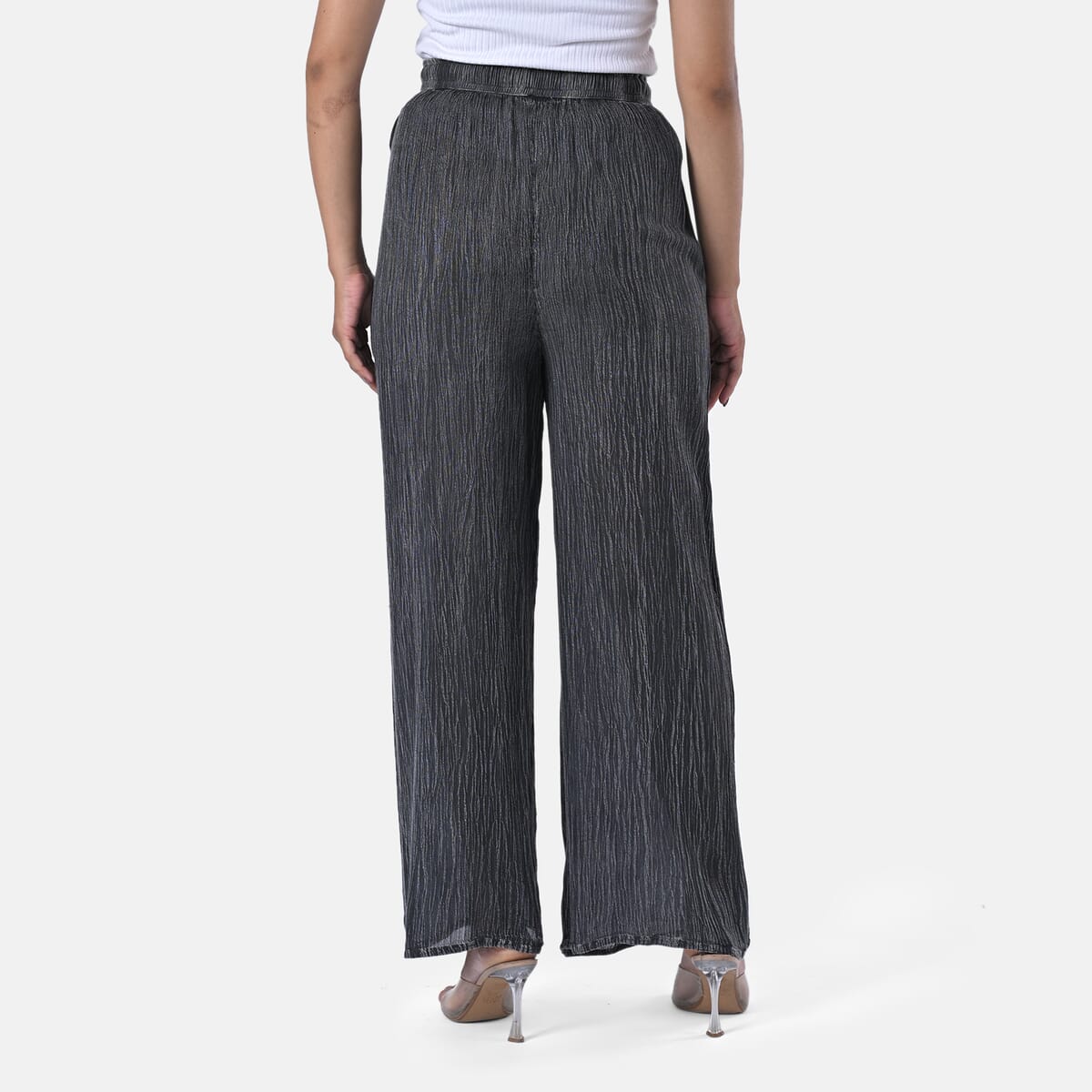 Tamsy Black Stone Wash Palazzo with Elastic Band - One Size Fits Most image number 3