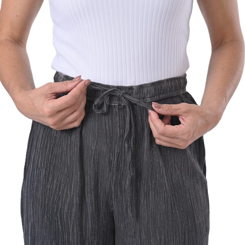 Tamsy Black Stone Wash Wide Leg Pant with Elastic Band– One Size Fits Most