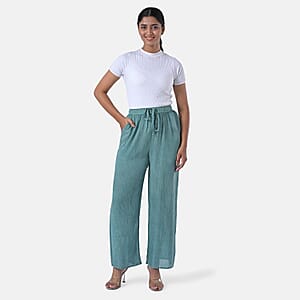 Tamsy Mint Green Stone Wash Wide Leg Pant with Elastic Band– One Size Fits Most