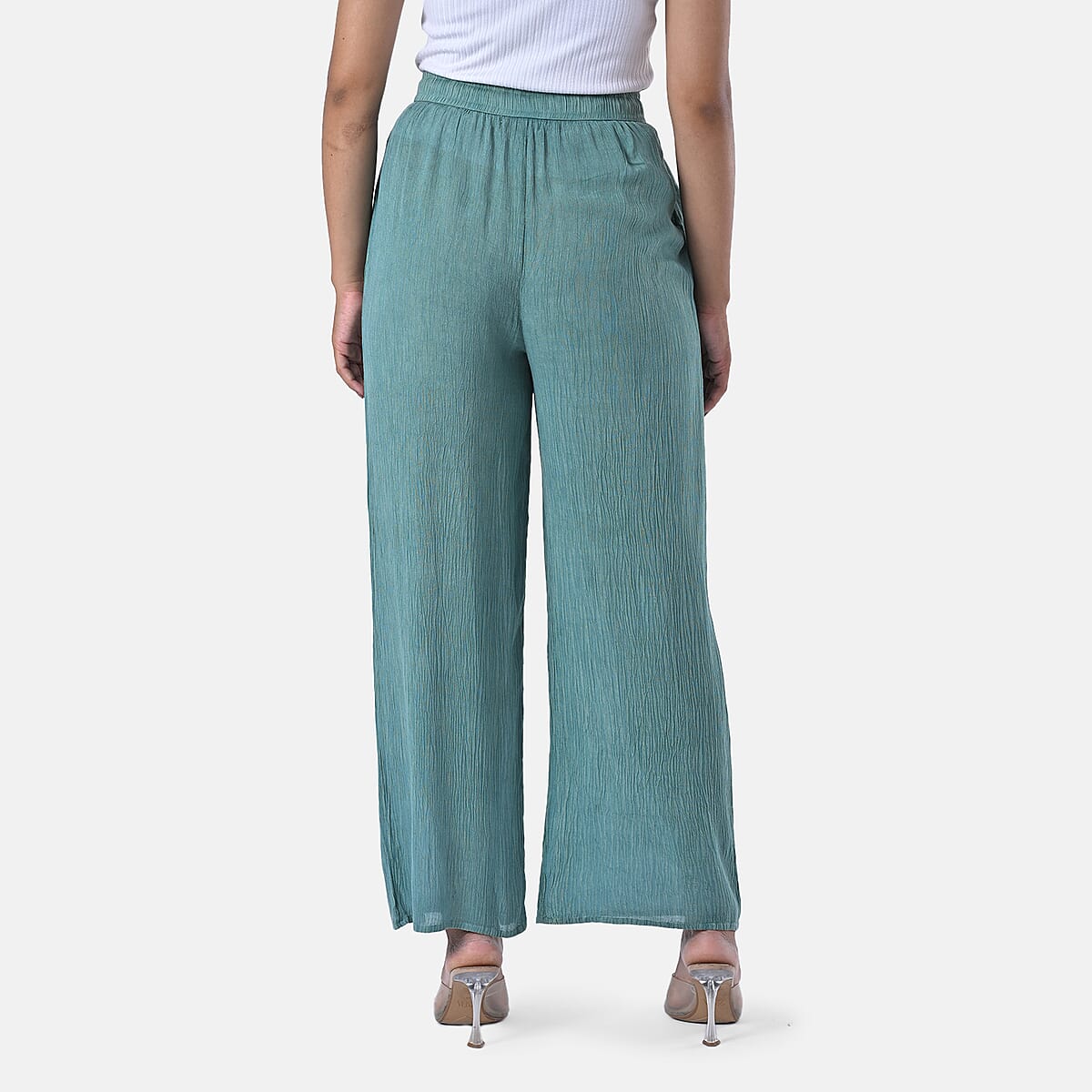 Tamsy Mint Green Stone Wash Wide Leg Pant with Elastic Band– One Size Fits Most image number 3