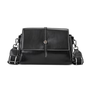 Closeout Deal Black Genuine Leather Flap Over Crossbody Bag with 2 Shoulder Strap