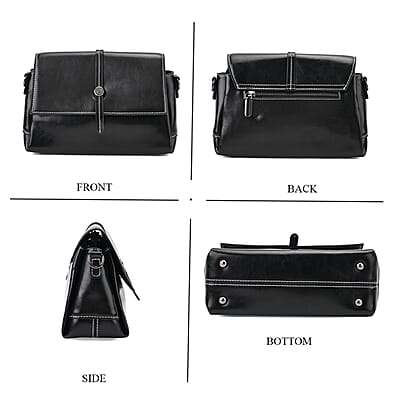 Closeout Deal Black Genuine Leather Flap Over Crossbody Bag with 2 Shoulder Strap