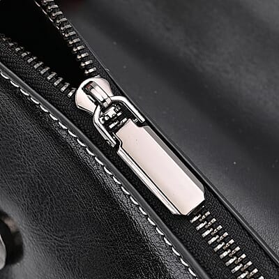 Closeout Deal Black Genuine Leather Flap Over Crossbody Bag with 2 Shoulder Strap