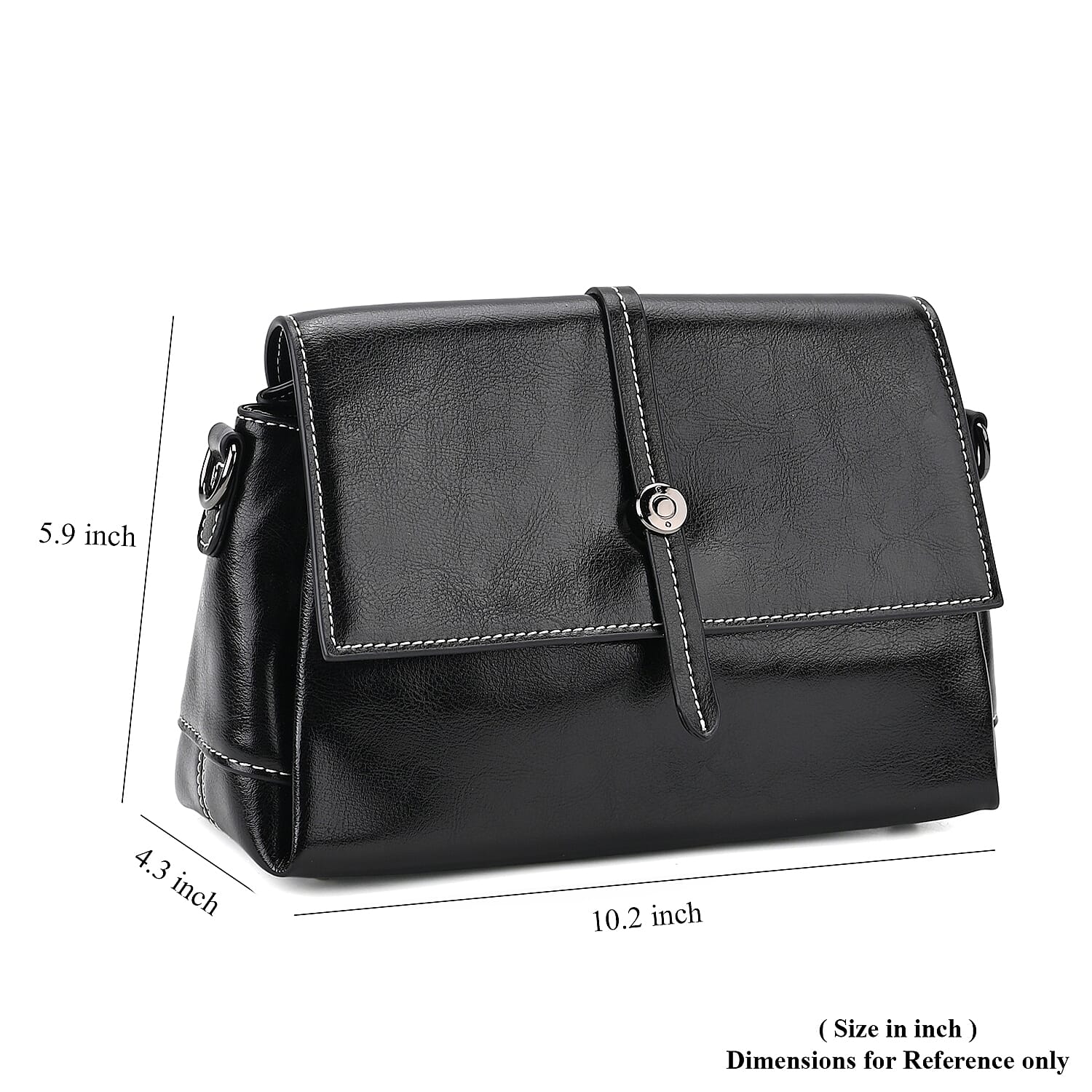 Closeout Deal Black Genuine Leather Flap Over Crossbody Bag with 2 Shoulder Strap