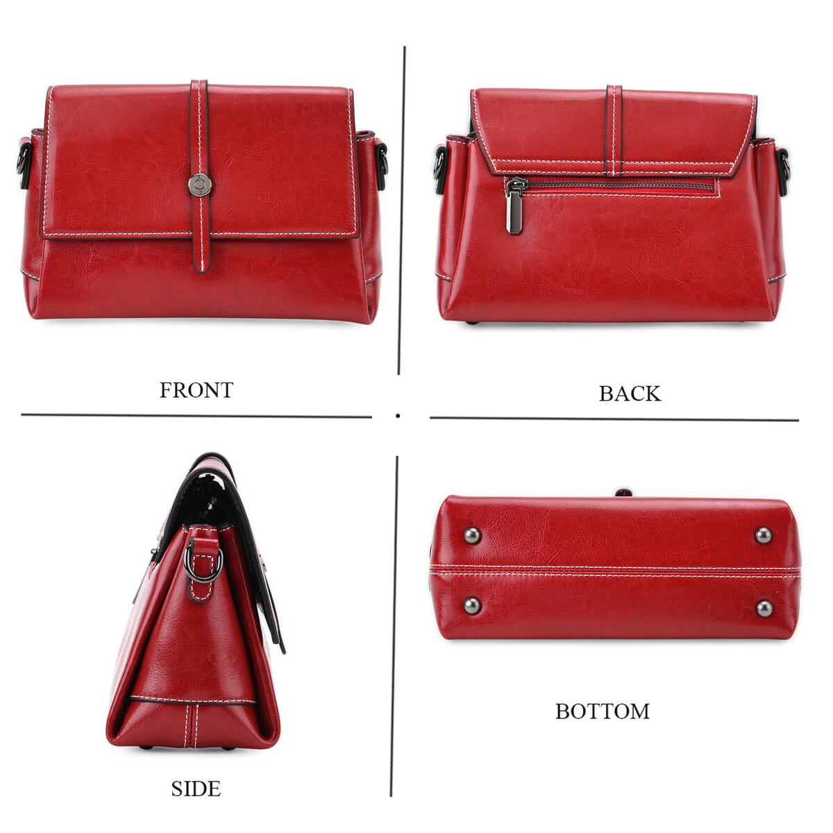 Closeout Deal Burgundy Genuine Leather Flap Over Crossbody Bag with 2 Shoulder Strap image number 3