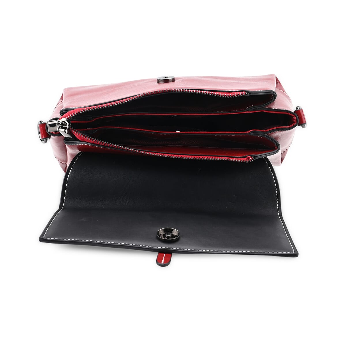 Closeout Deal Burgundy Genuine Leather Flap Over Crossbody Bag with 2 Shoulder Strap image number 5