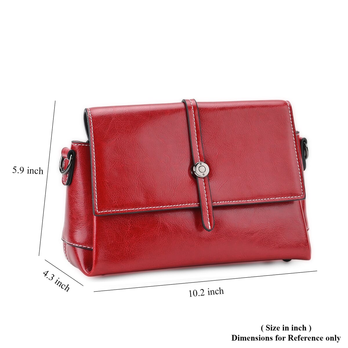 Closeout Deal Burgundy Genuine Leather Flap Over Crossbody Bag with 2 Shoulder Strap image number 7
