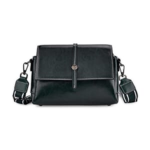 Closeout Deal Dark Green Genuine Leather Flap Over Crossbody Bag with 2 Shoulder Strap