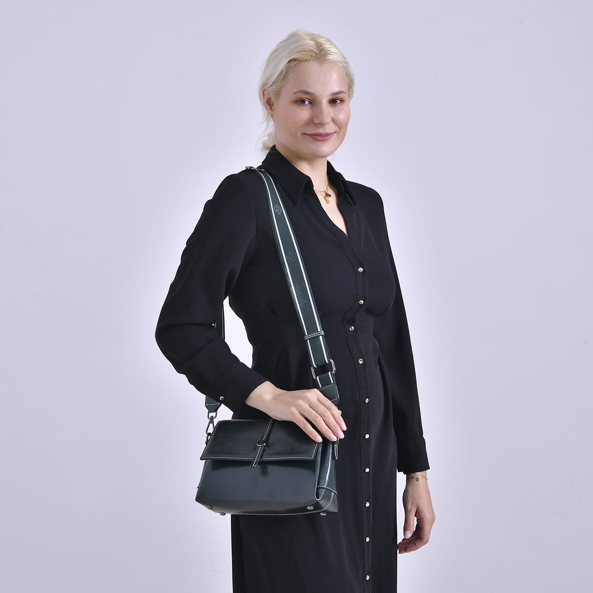 Closeout Deal Dark Green Genuine Leather Flap Over Crossbody Bag with 2 Shoulder Strap image number 1