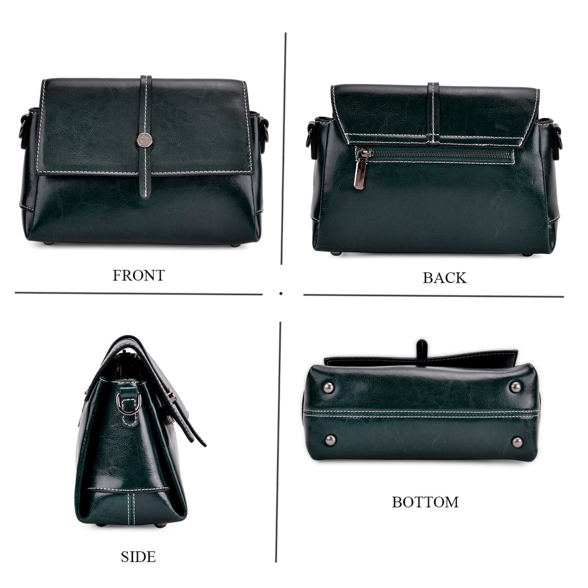 Closeout Deal Dark Green Genuine Leather Flap Over Crossbody Bag with 2 Shoulder Strap image number 3