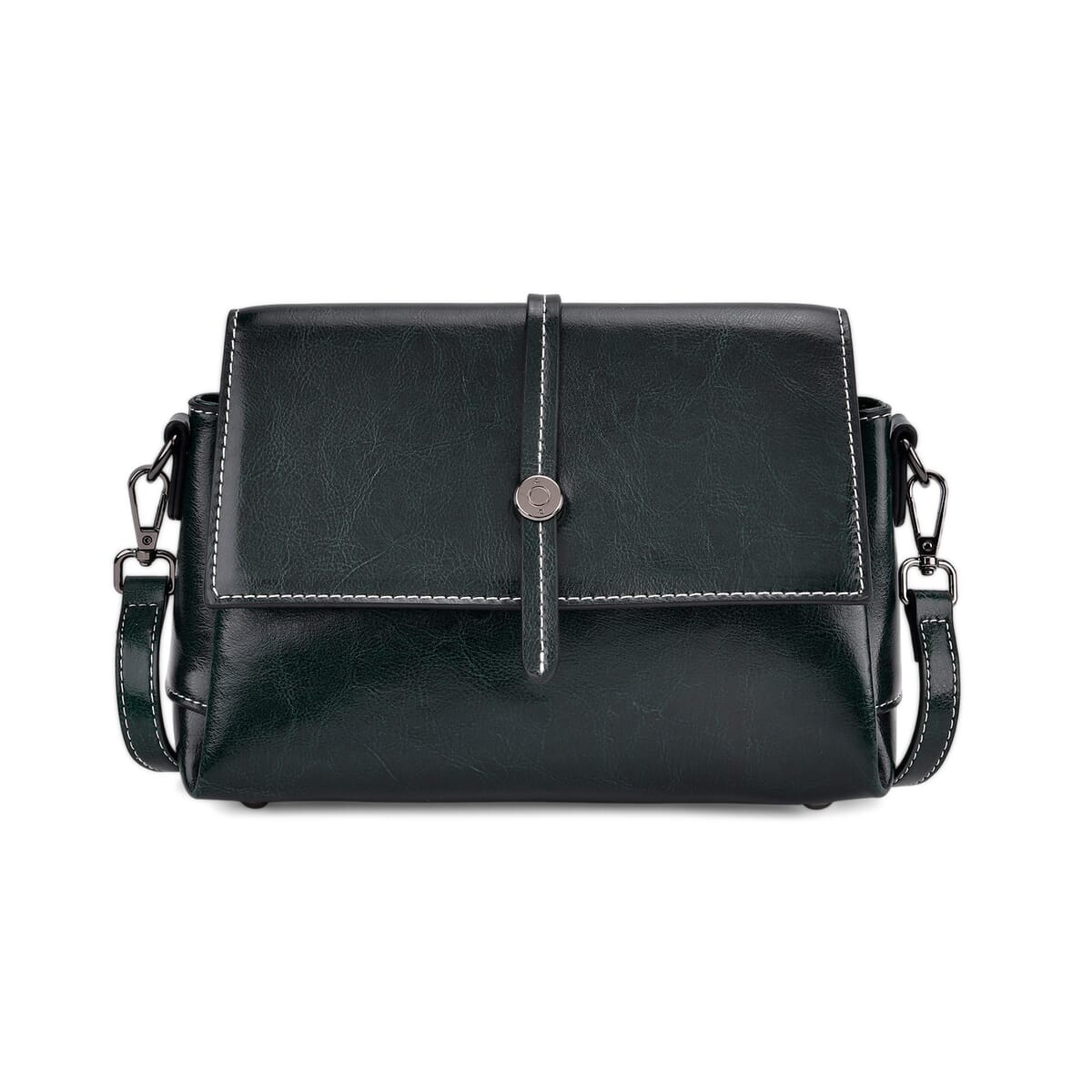 Closeout Deal Dark Green Genuine Leather Flap Over Crossbody Bag with 2 Shoulder Strap image number 4