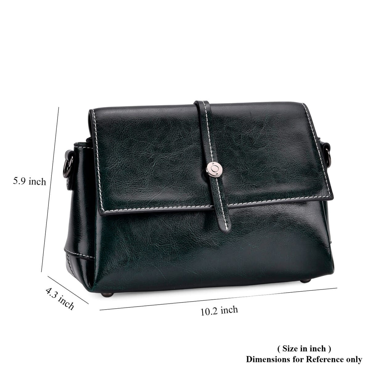 Closeout Deal Dark Green Genuine Leather Flap Over Crossbody Bag with 2 Shoulder Strap image number 7