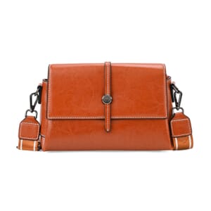 Closeout Deal Tan Genuine Leather Flap Over Crossbody Bag with 2 Shoulder Strap