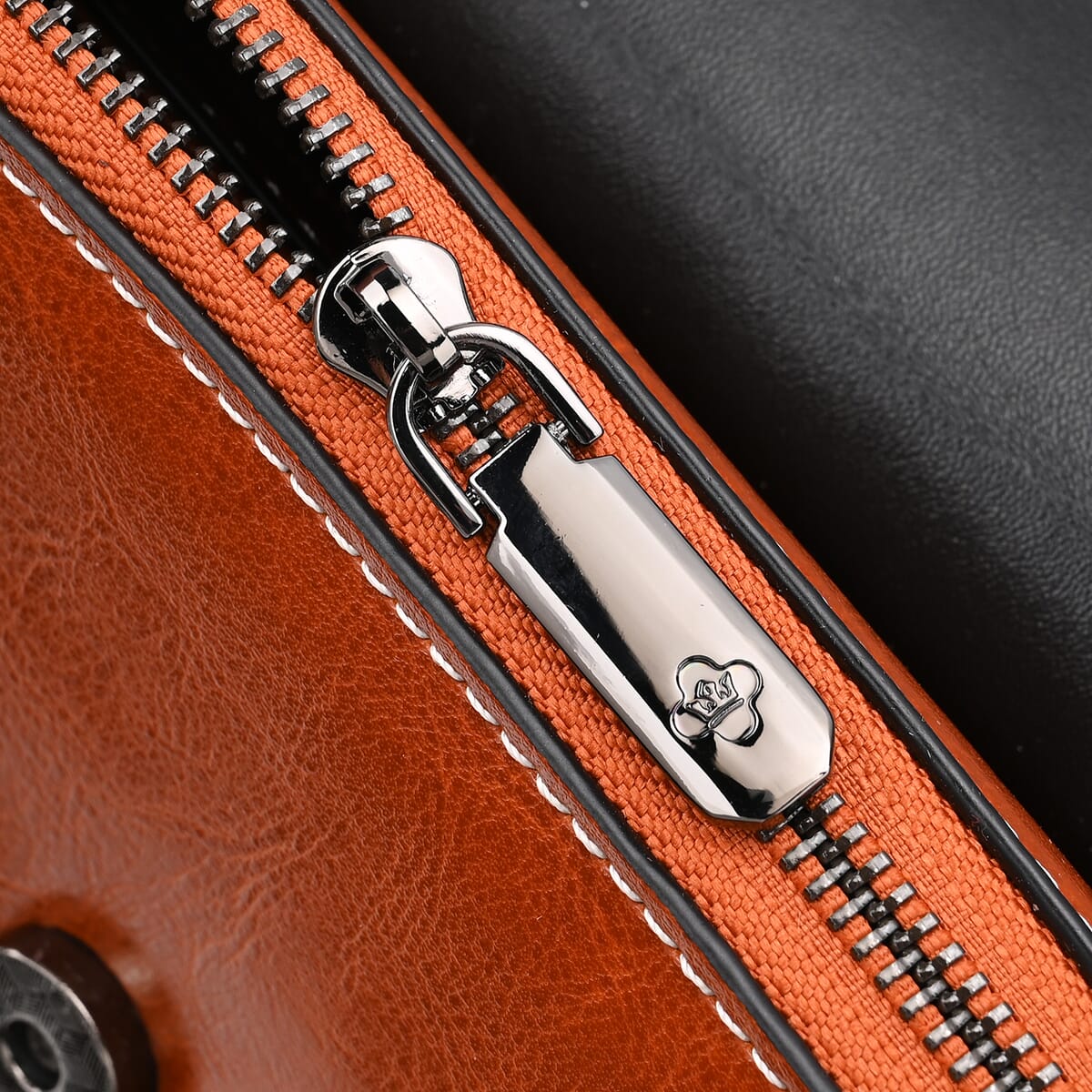 Closeout Deal Tan Genuine Leather Flap Over Crossbody Bag with 2 Shoulder Strap image number 6