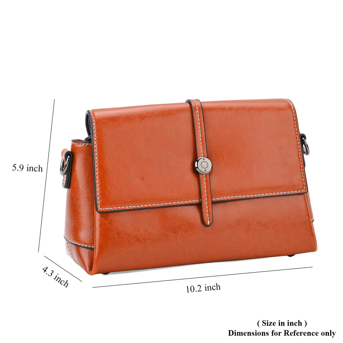 Closeout Deal Tan Genuine Leather Flap Over Crossbody Bag with 2 Shoulder Strap image number 7