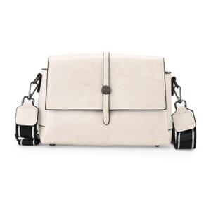 Closeout Deal White Genuine Leather Flap Over Crossbody Bag with 2 Shoulder Strap